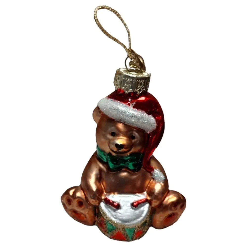 Santa Teddy Bear Drummer Ornament Hand Blown Glass Thomas Pacconi Classics 2002